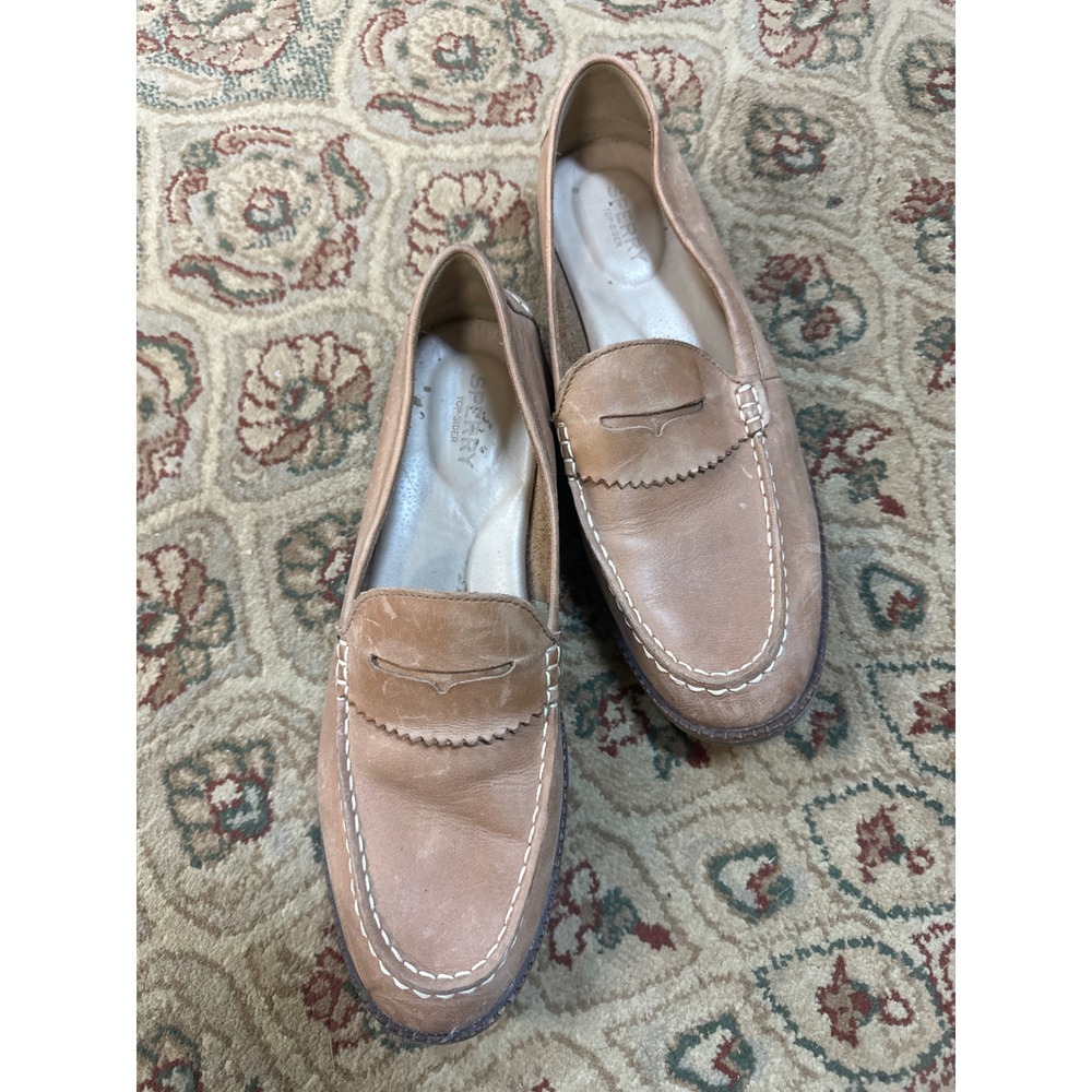 Sperry Seaport Penny Loafer Womens 10 Tan Leather STS82848 Classic Slip On Shoes